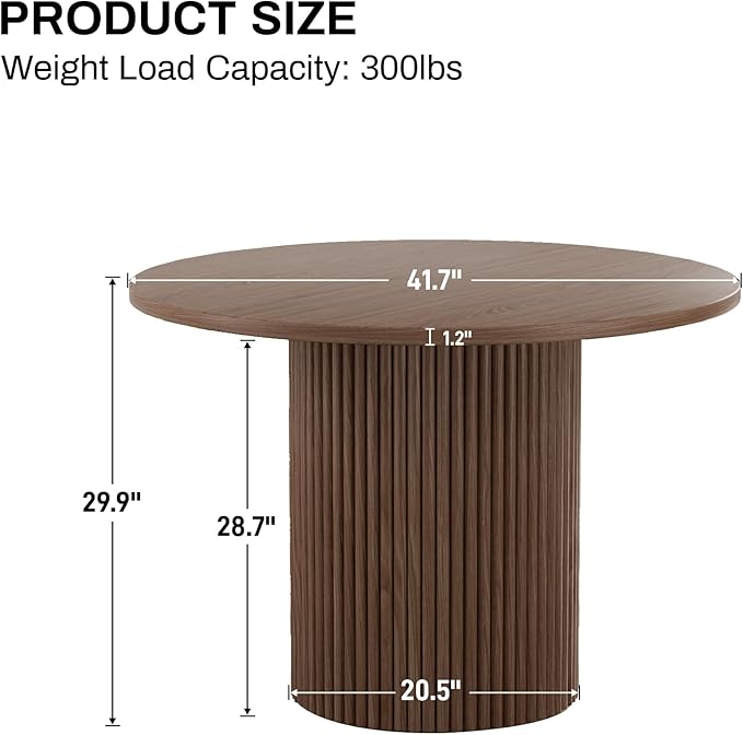 Rophefx Round Dining Table, 41.7" Modern Wood Kitchen Table for 4, Pedestal Circle Dining Tables, Fluted Dining Table for Leisure, Coffee, Kitchen, Dining Room φ41.7" x 29.9"H (Walnut Color)