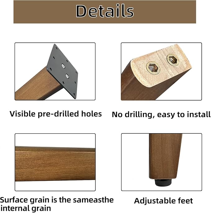 QLLY 26 inch Slant Wooden Table Legs, Solid Wood Angled Desk Legs, Furniture Legs, Set of 4, Easy to Install - Perfect for DIY Dining Tables, Coffee Tables, and Benches (Walnut, 26")