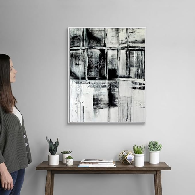 CANVAS ON DEMAND Looking Through Walnut Float Framed Canvas Wall Art Print by Erin Ashley, Contemporary, Abstract, Modern, Home Decor, Black and White Artwork,24" x30in