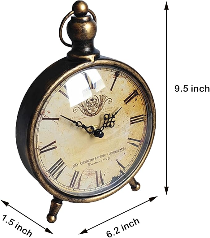 HZDHCLH Vintage Table Clock Battery Operated,Retro Mantel Clock for Living Room Fireplace Decor,Silent Metal Desk Clock (Brass)