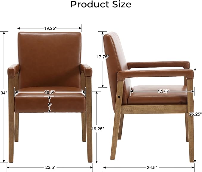 Mid Century Modern Dining Chairs Set of 6 Faux Leather Upholstered Living Room Side Chair, Kitchen Arm Chair with Solid Wood Legs for Home Kitchen & Restaurant, PU Brown