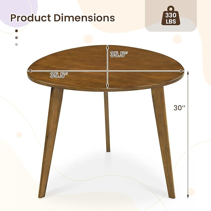 Giantex 35.5" Dining Table for 2-3, Farmhouse Wooden Kitchen Table with Solid Rubber Wood Legs, Space-Saving Dinner Table for Dinette, Living Room, Dorm, Home Office, Walnut