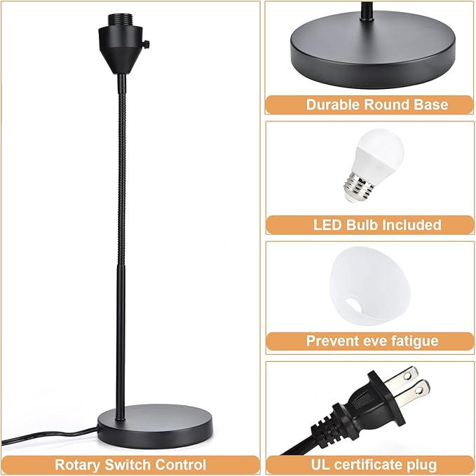 RISLG LED Desk Lamp for Home Office, 3 Levels Dimmable Reading Light, Flexible Table Lamp for Bedside Office, Rotary Switch Control, Desk Lamp for College Dorm Study Lamp, Bulb Included, Black
