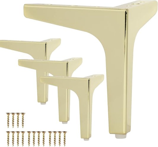 La Vane 4 Inch Metal Furniture Legs, Set of 4 - Modern Diamond Triangle Gold DIY Replacement Feet Corner Legs for Cabinet, Sofa, Sideboard, Couch, Dresser Makeover