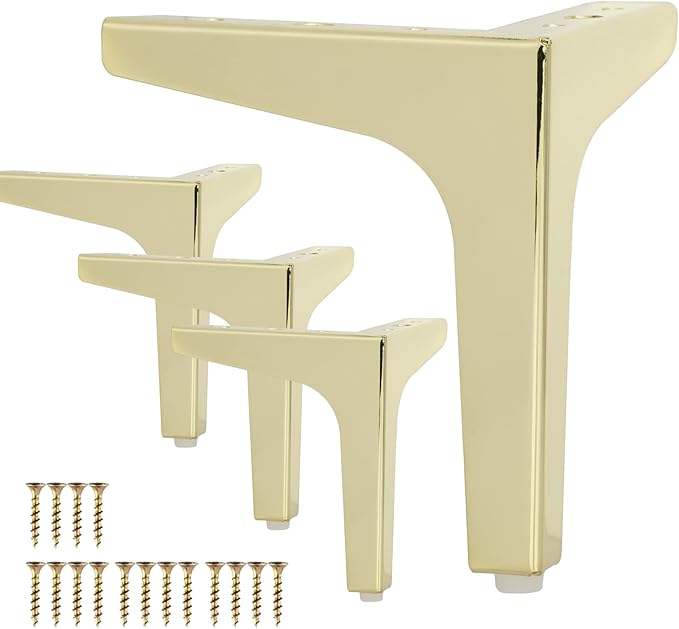 La Vane 7 Inch Metal Furniture Legs, Set of 4 - Modern Diamond Triangle Gold DIY Replacement Feet Corner Legs for Cabinet, Sofa, Sideboard, Couch, Dresser Makeover