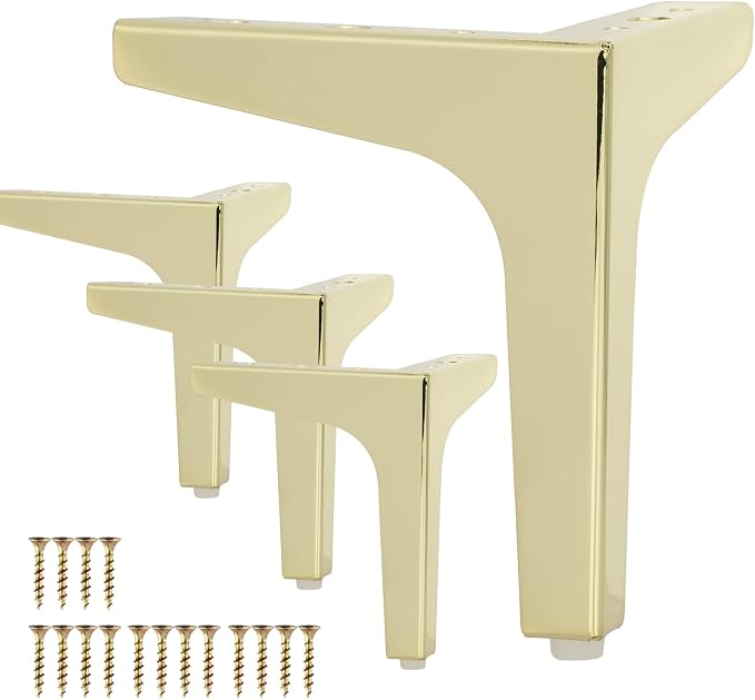 La Vane 6 Inch Metal Furniture Legs, Set of 4 - Modern Diamond Triangle Gold DIY Replacement Feet Corner Legs for Cabinet, Sofa, Sideboard, Couch, Dresser Makeover