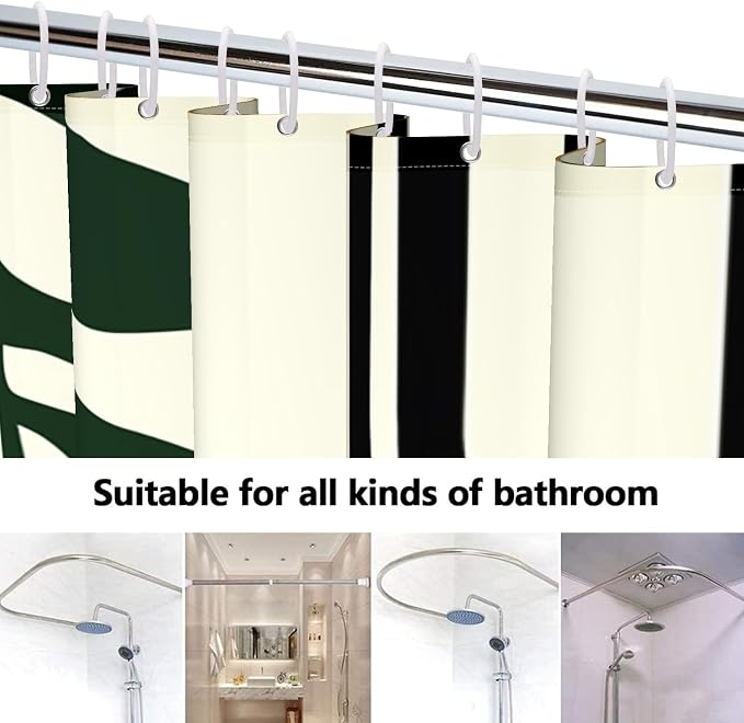Boho Geometric Shower Curtain Beige Mid Century Abstract Arch Curve Bathroom Curtain Minimalistic Sun Shower Curtain Sets for Bathroom Extra Long 72x78 in with 12 Hooks