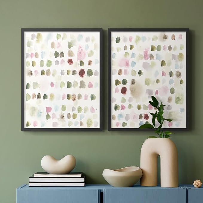 Renditions Gallery Set of 2 Peel & Stick Framed Prints, Hand Drawn Abstract Wall Art, Watercolor Seamless Pattern Wall Decor, Re-Stickable - Ready to Hang - 11"x14" - Black Frame LT588
