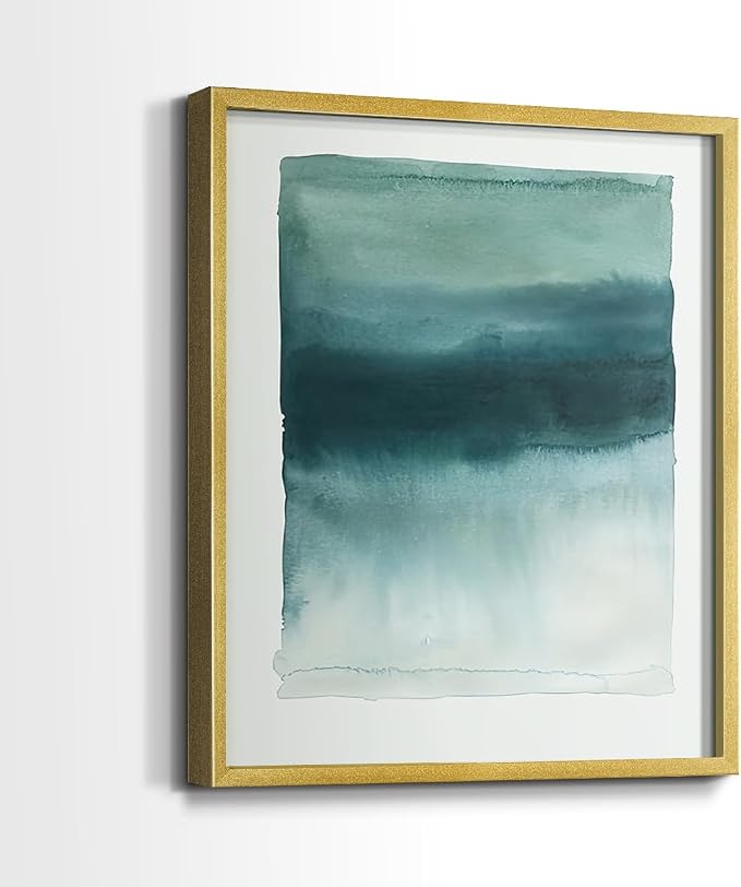 Renditions Gallery Set of 2 Peel & Stick Framed Prints, Tie Dye Abstract Wall Art, Sage Green Watercolor Horizon Wall Decor, Re-Stickable - Ready to Hang - 11"x14" - GOLD Frame LT588