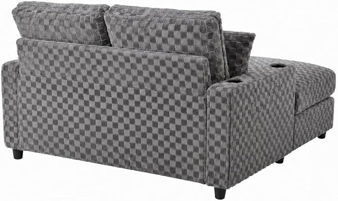 Eafurn Modern Oversized Chaise Lounge Chair with Integrated Ottoman, Corduroy Upholstered Deep Seat Sleeper Armchair with Power Charging Ports and Cup Holders, Cozy Accent Furniture for Living Room