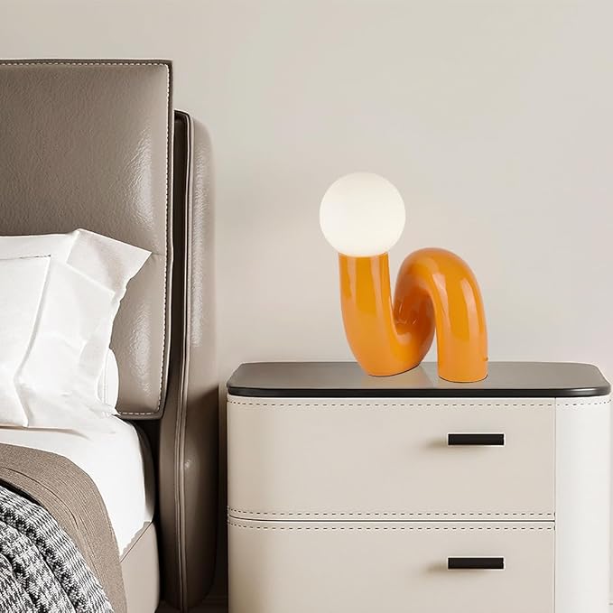 Orange Table Lamp Modern Milk White Globe Glass Table Light Modern Resin Light Fixtures for Bedside Bedroom Living Room Kid’s Room Corner Office
