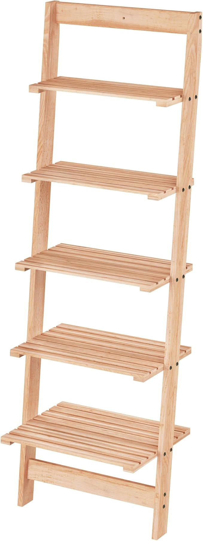 5-Tier Ladder Shelf - 50-Inch Narrow Leaning Bookshelf - Wooden Bookcase for Living Room, Bathroom, Kitchen, Office, or Bedroom Furniture by Lavish Home (Oak)