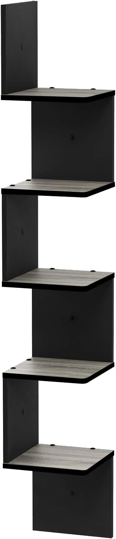 Furinno ROSSI Corner Floating Shelves for Wall, 5-Tier Corner Square Wall Shelf, Radial Floating Book Shelf, for Bathroom, Bedroom, Living Room, French Oak