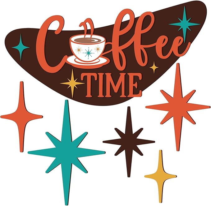 Amyhill 6 Pcs Mid Century Modern Decor Coffee Time Mcm Decor Retro Atomic Star Wall Art Sculpture, Wooden Colorful Star Wall Art Elegance Accents for Home Bar Office Room Hanging Decorations