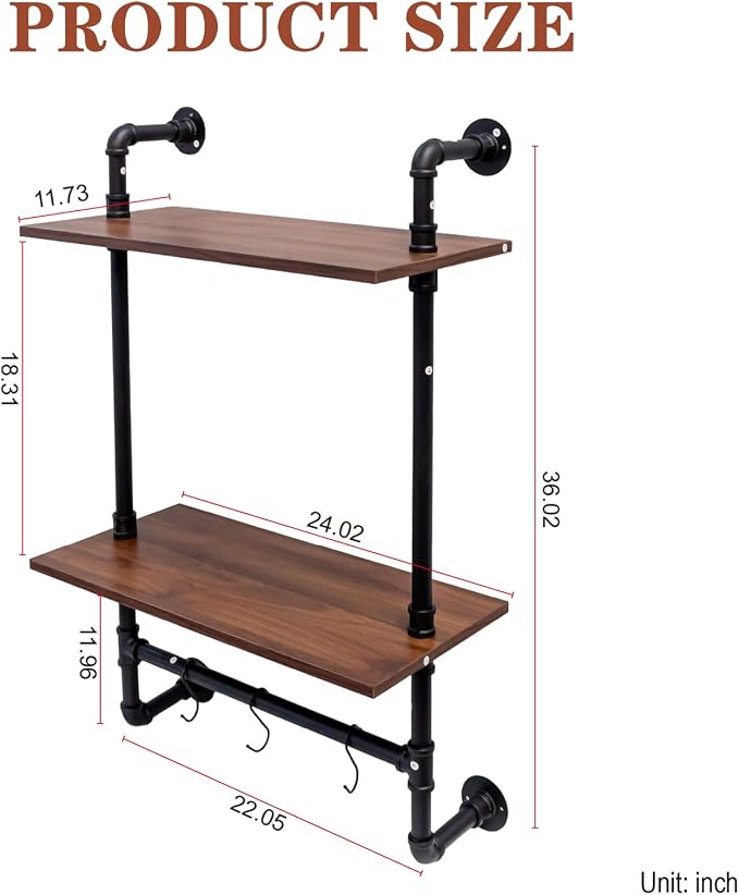 Anwick 3 Tier and 2 Tier Wood Wall Mounted Bookshelf with Metal Frame Wood Hanging Storage Bookcase, Open Storage Rack for Living Room, Home, Office, Bathroom, Bedroom and Plant Flower (Black)