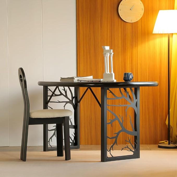 28 inch Table Legs Set of 2 - Heavy Duty Metal Desk Base with Nature-Inspired Laser Cut Design, for Industrial Modern Dining Table, Easy Installation (E)