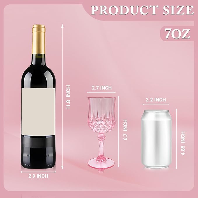 Plastic Wine Glasses, Plastic Goblets Vintage Style Cordial Drinking Glasses for Valentine’s Day, Wedding Reception, Grand Event Party Supplies (48, Pink)