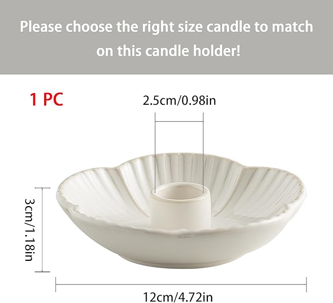 Ceramic Candlestick Holder， Candle Holder for Taper Candles,Incense, Santo Palo, Halloween Christmas Wedding Parties, Dining Room Home Decoration Display - White