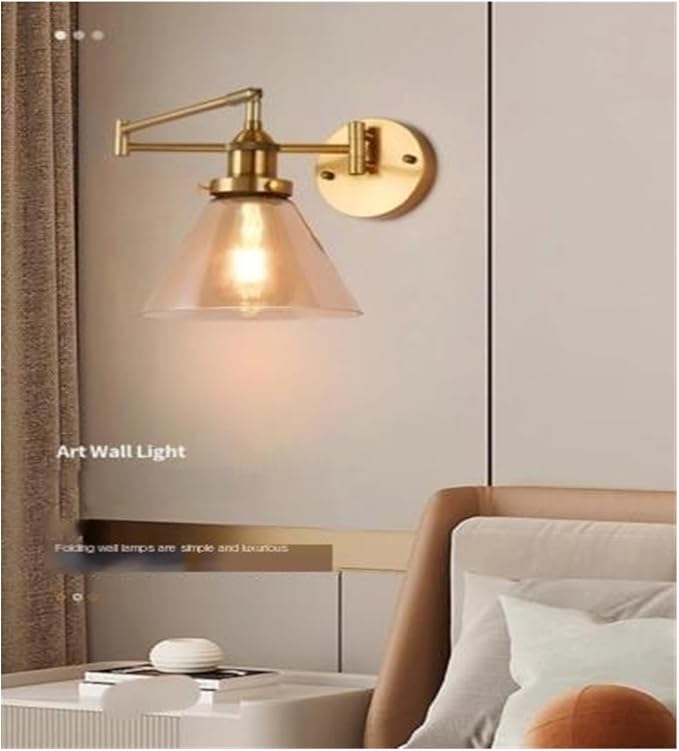 Folding Wall Lamp Retro Rocker Arm Wall Lamp Bedroom Bedside Lamp Iron + Glass Art Living Room Study Reading Wall Sconce Swing Arm Adjustable Vintage Wall Mount Light Sconce (Color : B)