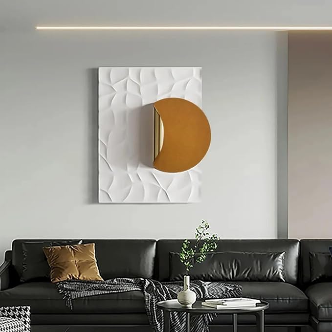 homary Large Modern Metal Wall Art, 3D Geometric Gold Abstract Rectangle Wall Sculpture, Contemporary Wall Hanging Decor for Living Room, Bedroom, Office, Entryway (White & Orange)