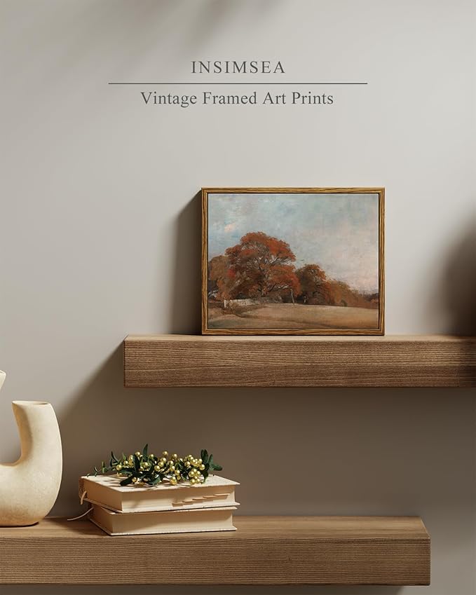 InSimSea Fall Landscape Framed Wall Art,Vintage Canvas Print, Autumn Scenery,Nature Decor for Living Room, Bedroom, Bathroom,8x10 in