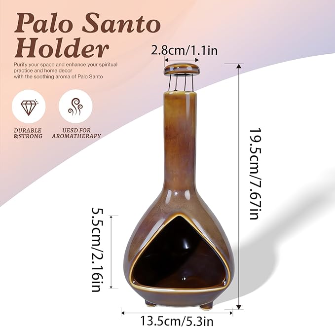 Ceramic Palo Santo Holder - High Temperature 1200°C Mini Chiminea for Sage, Incense & Palo Santo Sticks - Elegant Gradient Glaze Design for Energy Cleansing, Yoga, Meditation & Aromatherapy