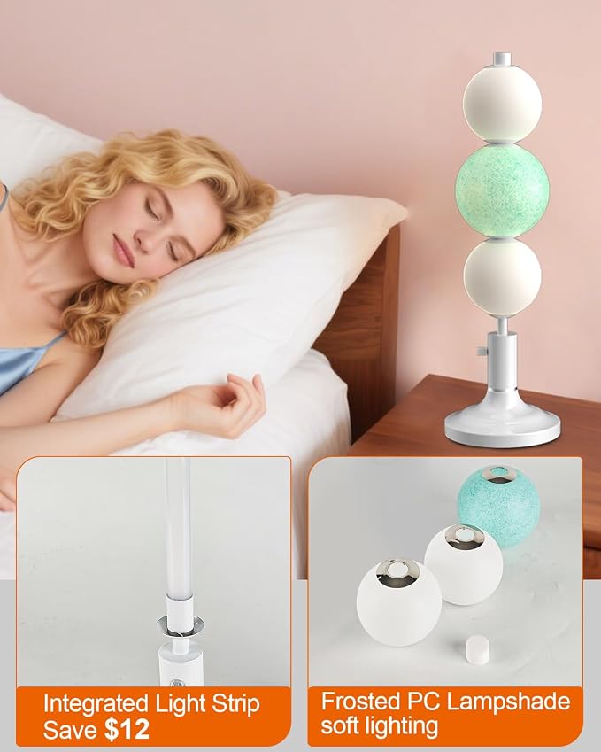 Lightdot Globe Table Lamp for Bedroom, Mid Century Modern Desk Lamp Dimmable 3000K Warmwhite Bedside Nightstands Lamp for Living Room/Home Office/Study Room