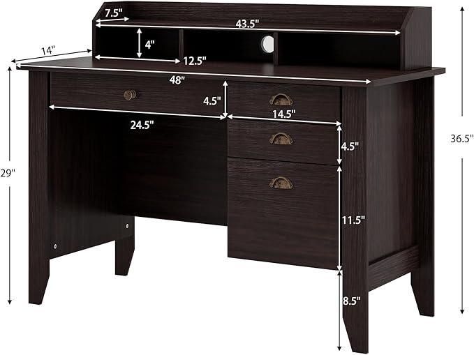 Safeplus 48" Computer Desk with 4 Storage Drawers and Hutch Wood Executive Table for PC Laptop