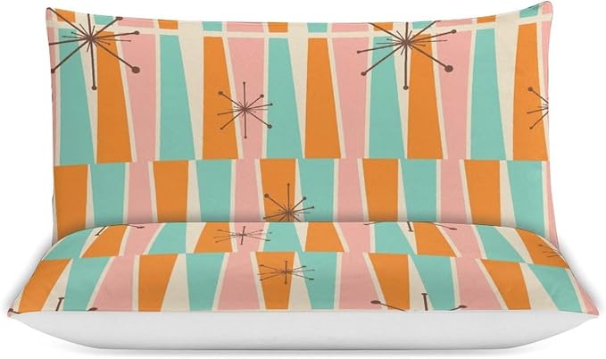 Modern Mid Century Duvet Cover Queen Retro Atomic Bedding Set, Rainbow Grid Comforter Cover Vintage Fifties 1950s Bed Set，Abstract Art Bedding 3 Piece (1 Duvet Cover 90"x90" + 2 Pillow Sham 20"x30")