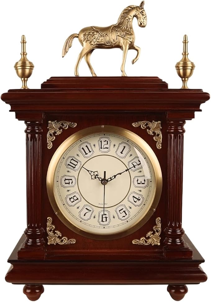 Desk Clock Brass Chinese Classical Wood Desk Clock Living Room Desktop Home Retro Ornaments Desk Clock Suitable Home Bedroom Decor