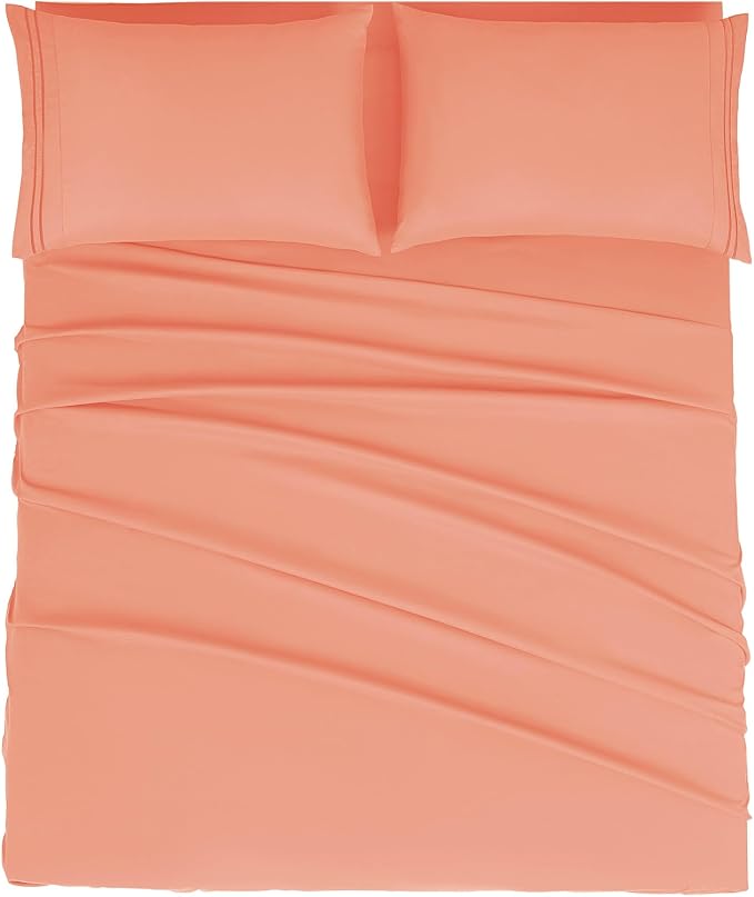 Mejoroom California King Size Sheet Set - Soft Microfiber Bed Sheets,Deep Pocket Fitted Sheet, Breathable, Wrinkle & Fade Resistant - 4 Piece (California King, Coral)