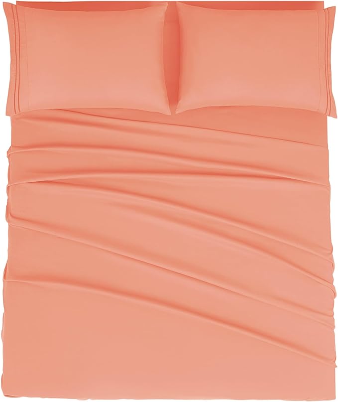 Mejoroom Queen Size Sheet Set - Hotel Luxury 1800 Bedding Sheets & Pillowcases - Deep Pocket Fitted Sheet, Soft, Breathable, Wrinkle & Fade Resistant - 4 Piece (Queen, Coral)