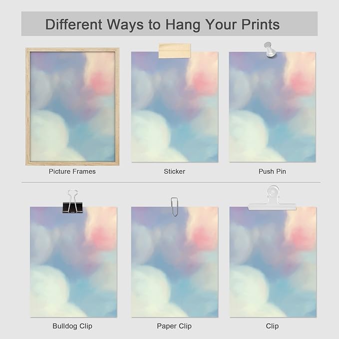SIGNWIN Poster Bathroom Decor, Wall Art Room Decor Multicolor for Living Room, Bedroom, Office White Pastel Watercolor Rainbow Sky Clouds Abstract Geometric Illustrations Colorful - 12"x16"x4