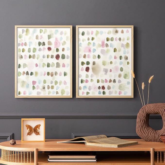 Renditions Gallery Set of 2 Peel & Stick Framed Prints, Hand Drawn Abstract Wall Art, Watercolor Seamless Pattern Wall Decor, Re-Stickable - Ready to Hang - 8"x10" - NATURAL WOOD Frame LT588