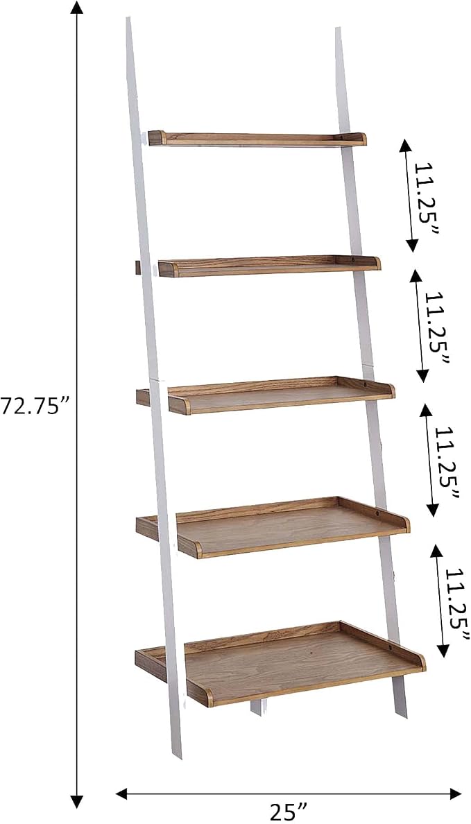 Convenience Concepts American Heritage Ladder Bookshelf 25" - Classic Living Room Bookcase for Traditional, Modern Office, Family Room & Home Office, Driftwood/White