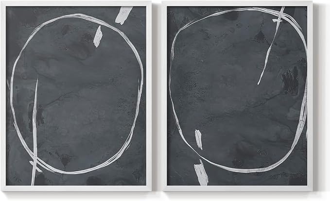 Renditions Gallery Set of 2 Peel & Stick Framed Prints, Abstract Wall Art, Circular Momentum Design Wall Decor, Re-Stickable - Ready to Hang - 16"x20" - White Frame LT588