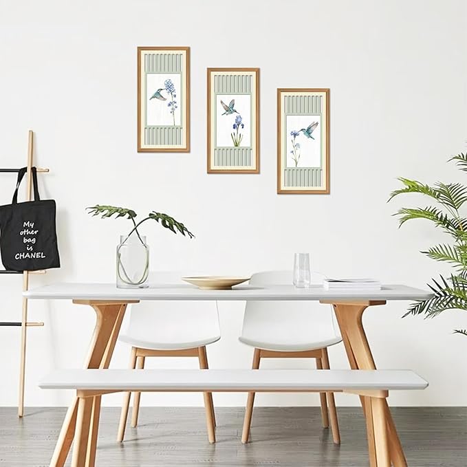IARTTOP Vintage Floral Hummingbird Sage Green Wall Art Set of 3 Nature Floral Artwork Farmhouse Birds Wooden Wall Decor Country Cottagecore Home Decor for Living Room Bedroom 8 x16Inch Unframed