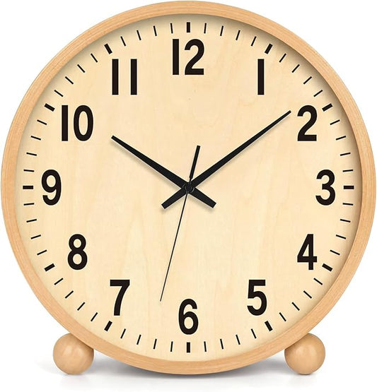 Maxspace Wooden Table Clock,8in Silent Non-Ticking Desk Clock,Battery Operated Desktop Analog Clock for Living Room Bedroom Kitchen Office Classroom Decor (Log)