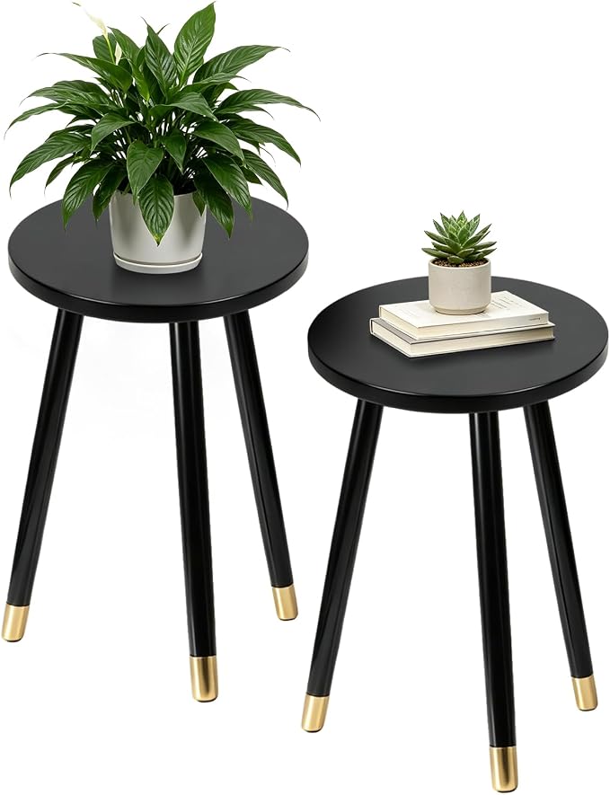 2-Pack Mid Century Plant Stand for Indoor Plants, Modern Metal Flower Pot Holder Stand for Living Room, Decorative Small Round Side Table for Balcony, Patio, Office, 16.5” High, Black