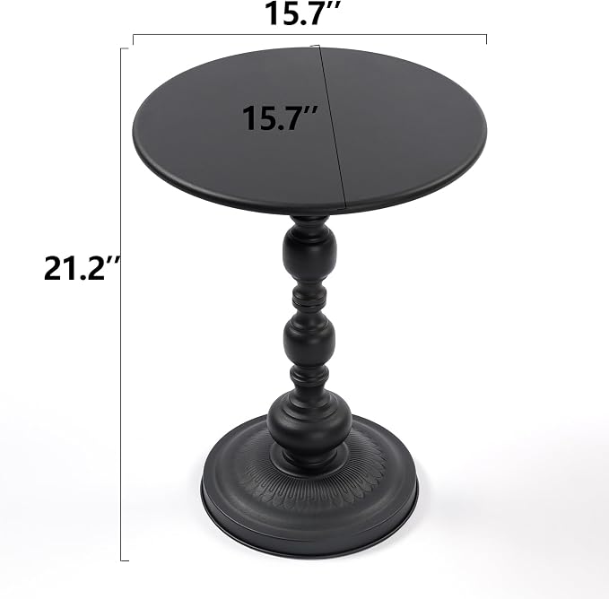 Vintage Metal Side Table, Matte Black Round Nightstand Suitable for Bedside or Sofa, Decorative Table for Small Space Living Room, Bedroom