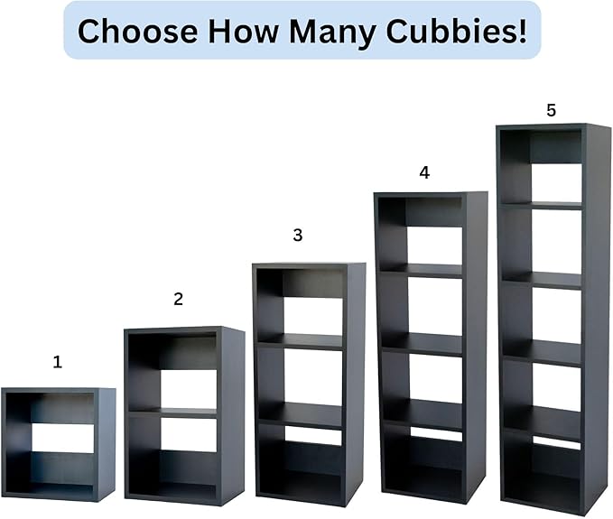 Custom Sized 5-Cube Cubby; Choose color, width, depth, and height. Units are 3/4 inch thick premium grade melamine for strong, solid unit. Easy assembly. Place on the floor or mount on a wall.