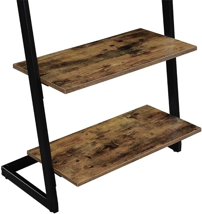 Pemberly Row Contemporary Ladder Bookshelf, Nutmeg Wood Finish, Particleboard and Metal, 4 Tiers, 25.25 x 18 x 57 in, Urban Style Display and Storage Unit for Living Room or Home Office