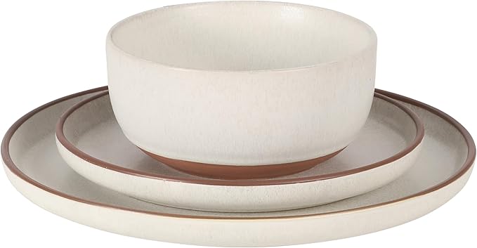 Gibson Elite Abbey Circle 12 Piece (Service for 4) Plates and Bowls Reactive Matte Glaze Dishes Stoneware Ceramic Dinnerware Set - White