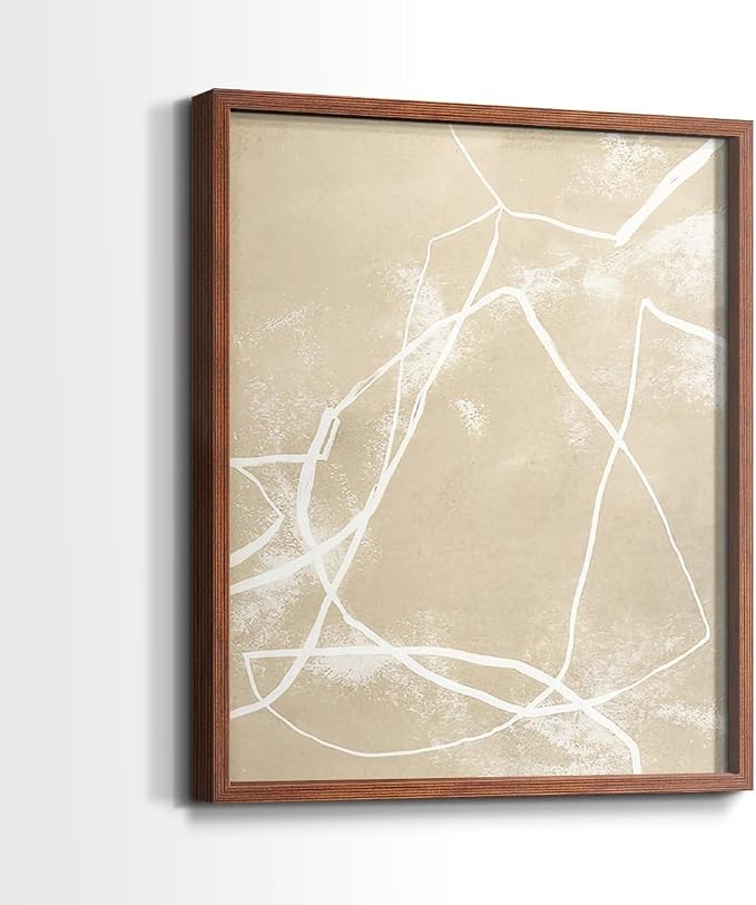 Renditions Gallery Set of 2 Peel & Stick Framed Prints, Neutral Abstract Wall Art, Beige Line Art Pattern Wall Decor, Re-Stickable - Ready to Hang - 8"x10" - Walnut Frame LT588