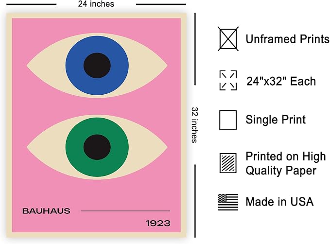 Poster Master Bauhaus Poster - Eyes Print - Abstract Circles ART - Graphic Design ART - Geometric Style - Chic Boho - Mid Century Modern - Living Room or Bedroom Decor - 24x32 UNFRAMED Wall Decor