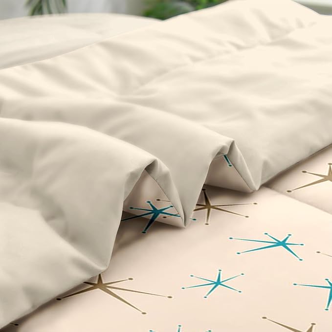 Pamnest Comforter Set Twin Size, Mid Century Vintage Atomic 5 Pcs Bedding for Kids and Adults, Retro Geometric Science Bed Sheet Sets with Fitted Sheet Pillowcase & Sham for Bedroom Bed Decor