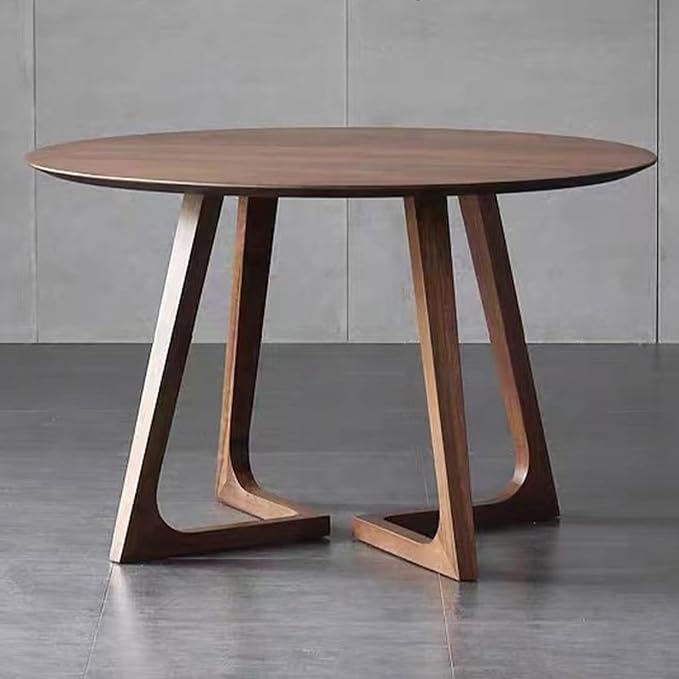 Mid Century Modern Dining Table Round Solid Wood Kitchen Dining Room Tables Rustic Pedestal Table Small Leisure Coffee Table for 2,4 People for Living Room(Walnut Color,70 * 75cm)