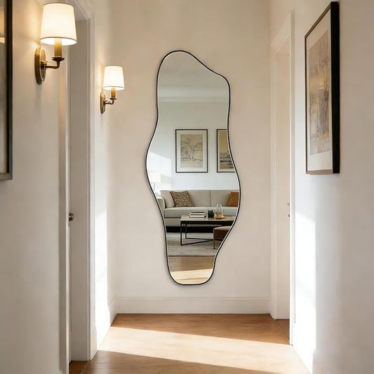 Large Irregular Mirror, 60"x24" Asymmetrical Tempered Glass Mirror, Modern Abstract Frameless Mirrors for Living Room Bathroom Bedroom Hallway Entryway Dressing, Horizontal Or Vertical