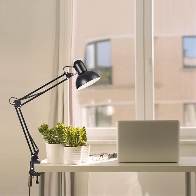 Modern Wall Sconces, Desk Lamp Retro Flexible Swing Arm Clamp with Plug and Switch Bedside Lamps Three Level Dimming Architect Task Table Lamp Adjustable Rotatable E27 Metal Reading Reading Lamp