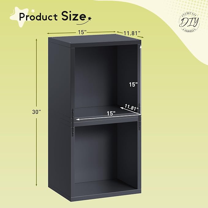 Homkdom 2 Cube Bookshelf Organizer, DIY Wooden Open Book Shelf with Anti-Tip Design, Cube Storage Shelf Organizer for Bedroom, Office, Dorm, Black